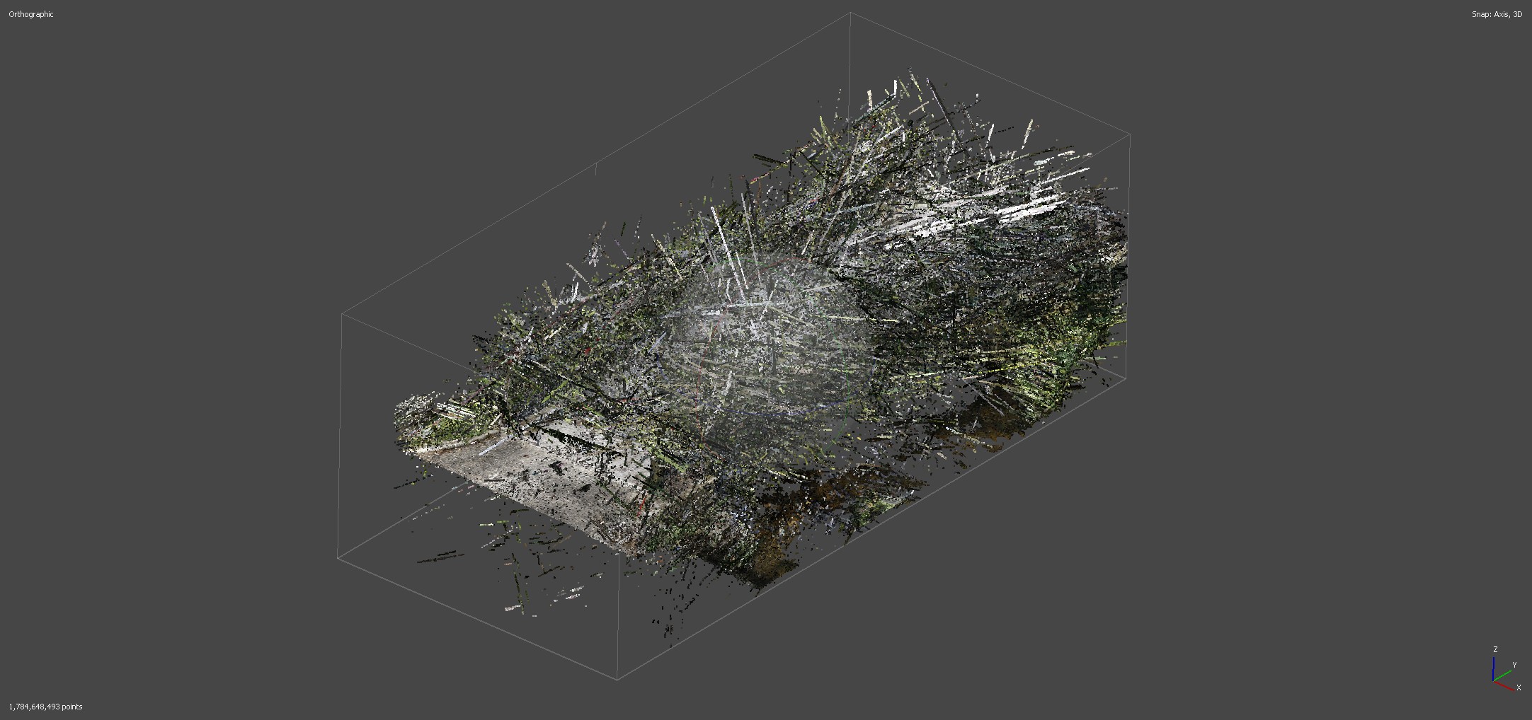 Nuage de points dense brut du pont généré par photogrammétrie — 1,7 milliard de points